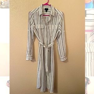 Classic Striped Shirt Dress with Tie Waist